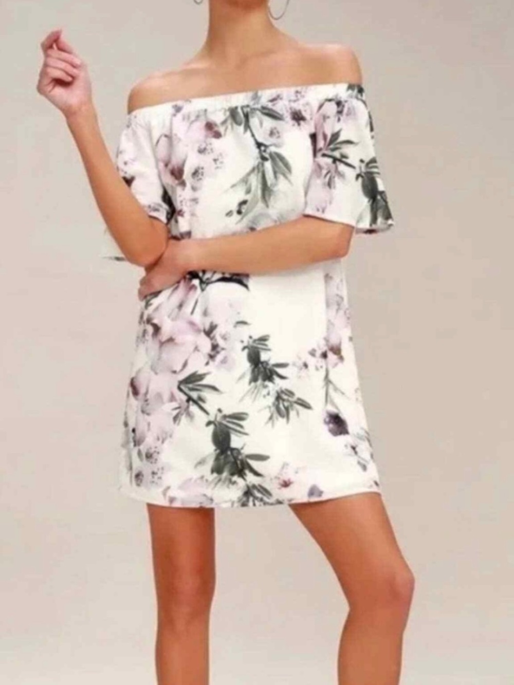 Lulus "Dream of You" Ivory Floral Off-the-Shoulder Dress, Fully Lined | Size XS - Picture 2 of 7